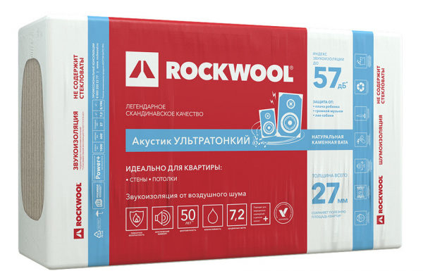 Шумоизоляция Rockwool Акустик Баттс ПРО Ультратонкий 27х600х1000 мм 7,2 кв.м